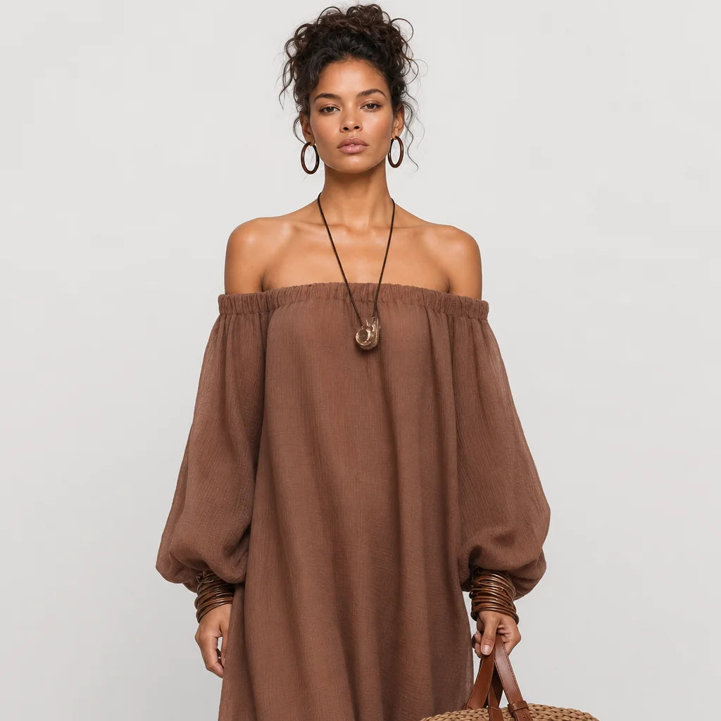Women's Linen Blend Jumpsuit | Modern Strapless Long Sleeve Outfit 1