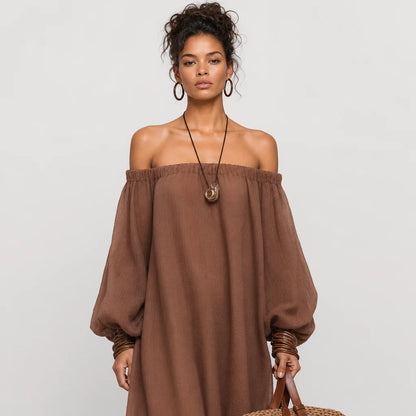 Women's Linen Blend Jumpsuit | Modern Strapless Long Sleeve Outfit 1