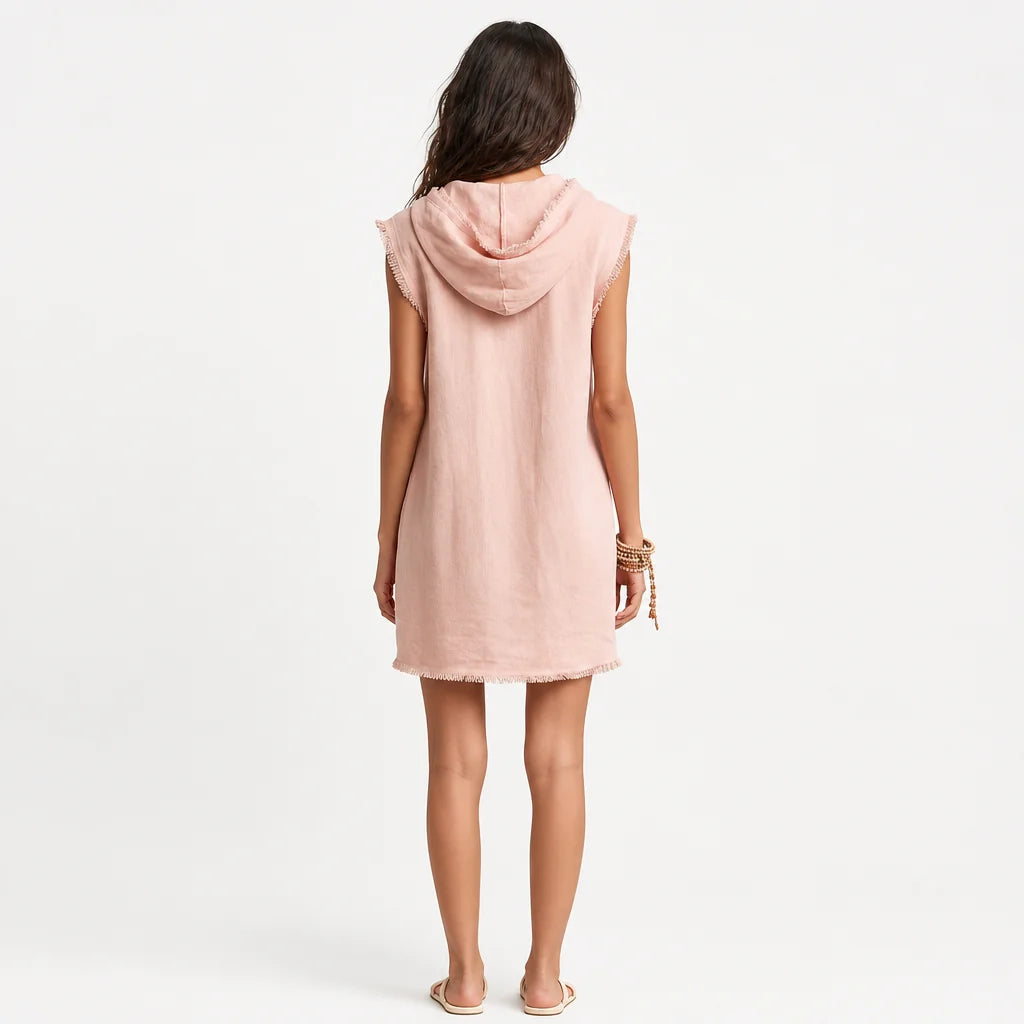 Women's Linen Blend Mini Dress | Stylish Hooded Sleeveless Summer Dress 3