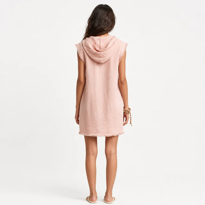 Women's Linen Blend Mini Dress | Stylish Hooded Sleeveless Summer Dress 3
