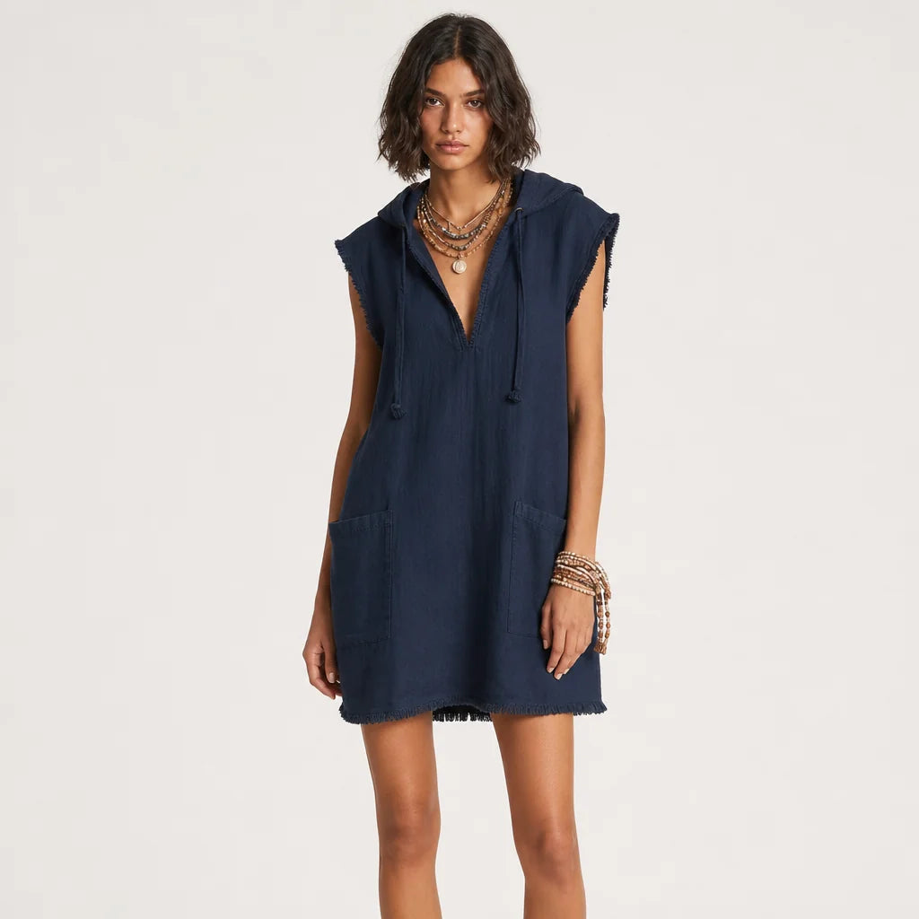 Women's Linen Blend Mini Dress | Stylish Hooded Sleeveless Summer Dress 4