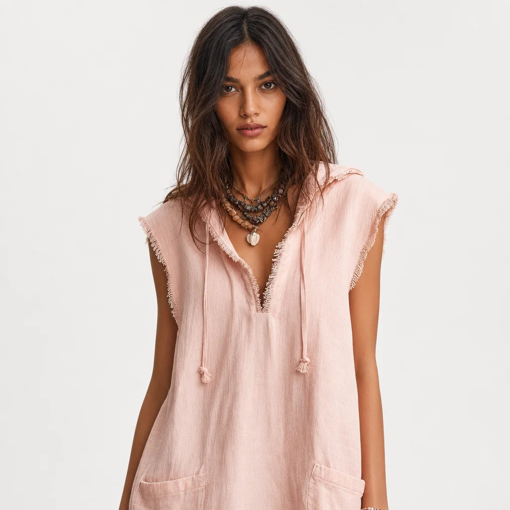 Women's Linen Blend Mini Dress | Stylish Hooded Sleeveless Summer Dress 6