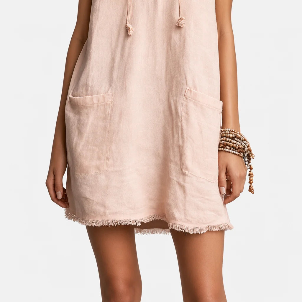 Women's Linen Blend Mini Dress | Stylish Hooded Sleeveless Summer Dress 7