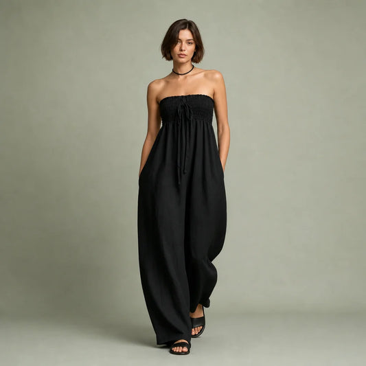 Women's Linen Blend Strapless Jumpsuit | Breezy Loose-Fit Summer Outfit 0
