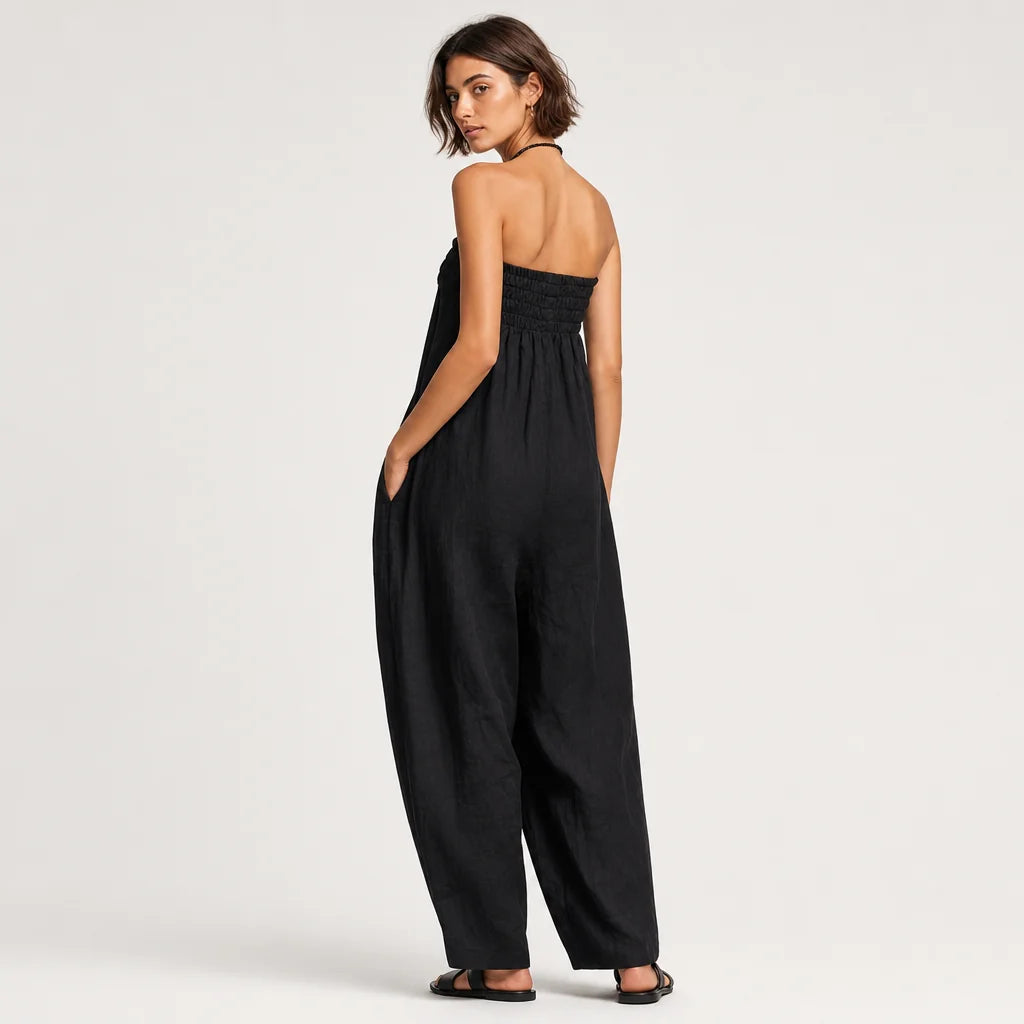 Women's Linen Blend Strapless Jumpsuit | Breezy Loose-Fit Summer Outfit 1