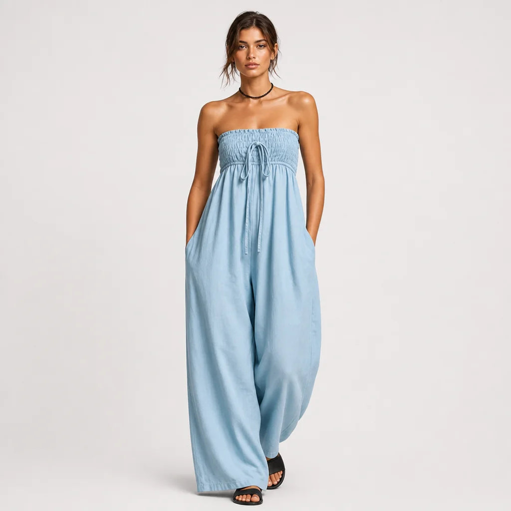 Women's Linen Blend Strapless Jumpsuit | Breezy Loose-Fit Summer Outfit 2