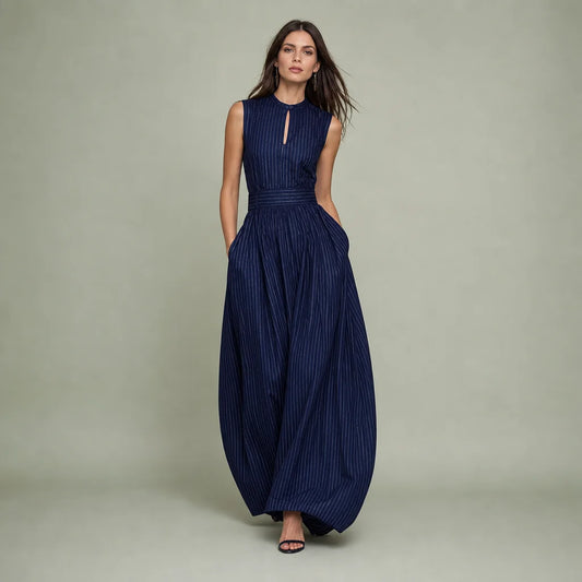 Women's Satin Striped Wide-Leg Jumpsuit | Elegant Keyhole Neckline Dress 0