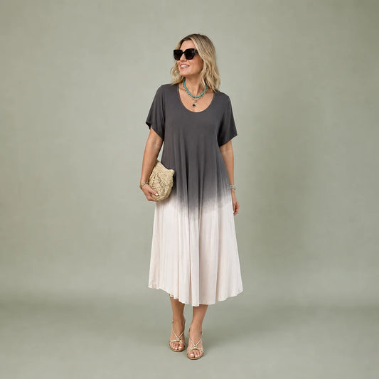 Women's Silky Dip-Dye Summer Dress | Elegant Flattering A-Line Design 0
