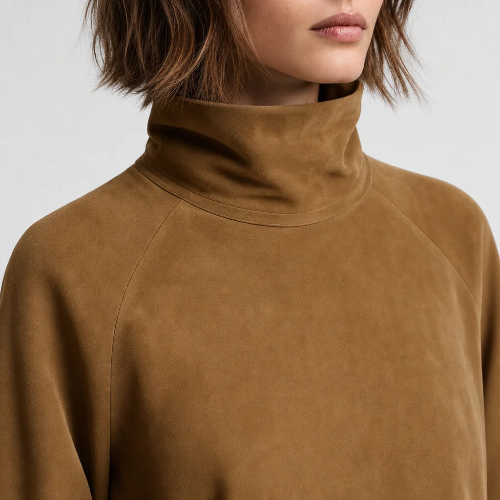 Women's Soft Faux Suede Mini Dress | Vintage Turtleneck Casual Outfit 1
