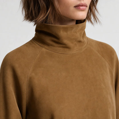 Women's Soft Faux Suede Mini Dress | Vintage Turtleneck Casual Outfit 1
