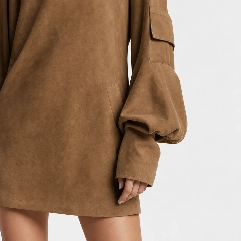 Women's Soft Faux Suede Mini Dress | Vintage Turtleneck Casual Outfit 2
