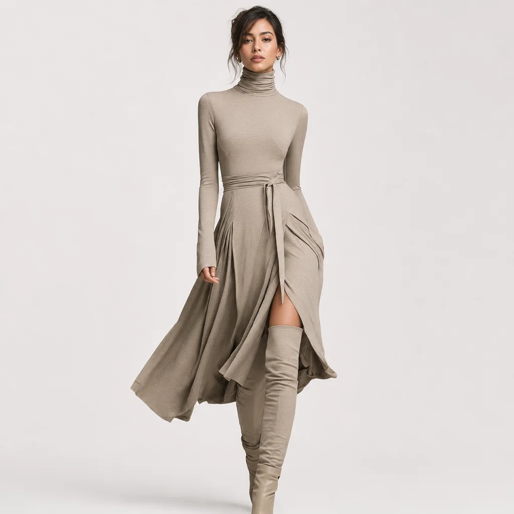 Women's Soft Knit Blend Maxi Dress | Elegant Long Sleeve High Neck Formal Dress 1