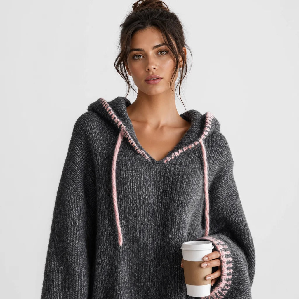 Women's Soft Knit Mini Dress | Casual Hooded Pink Trim Summer Dress 1