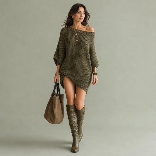Women's Soft Knit Mini Dress | Relaxed Batwing Sleeve Casual Summer Dress 0