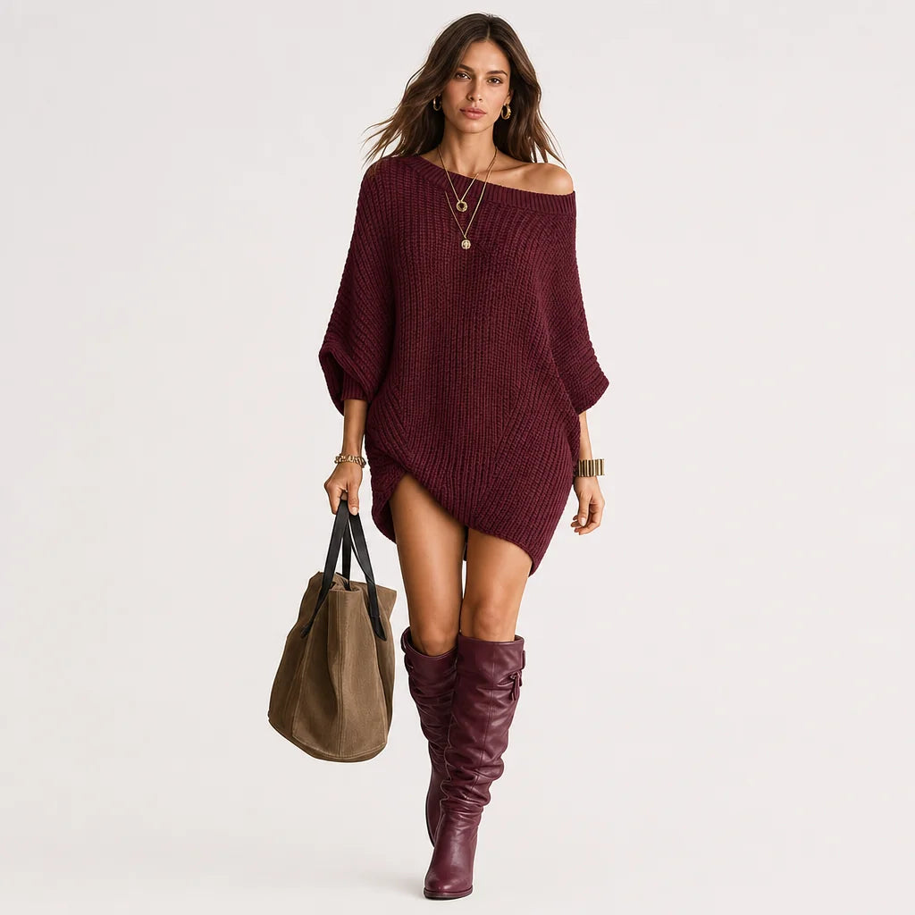 Women's Soft Knit Mini Dress | Relaxed Batwing Sleeve Casual Summer Dress 2