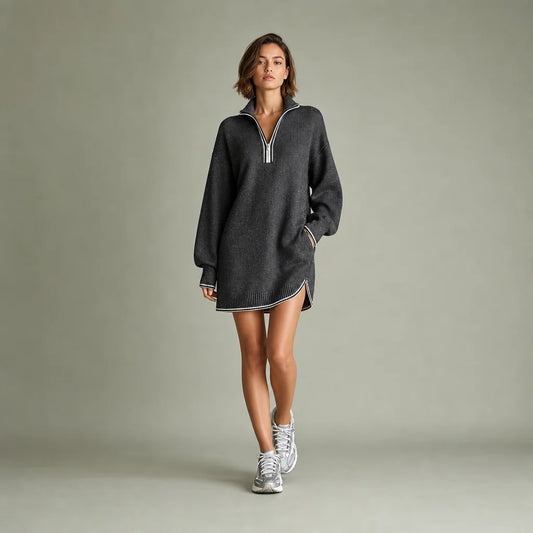 Women's Soft Knit Mini Dress | Stylish Polo Neck with White Trim Summer Dress 0