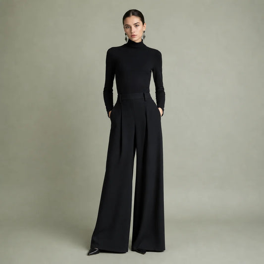 Women's Soft Knit Turtleneck Jumpsuit | Sleek Wide-Leg Fall Outfit 0