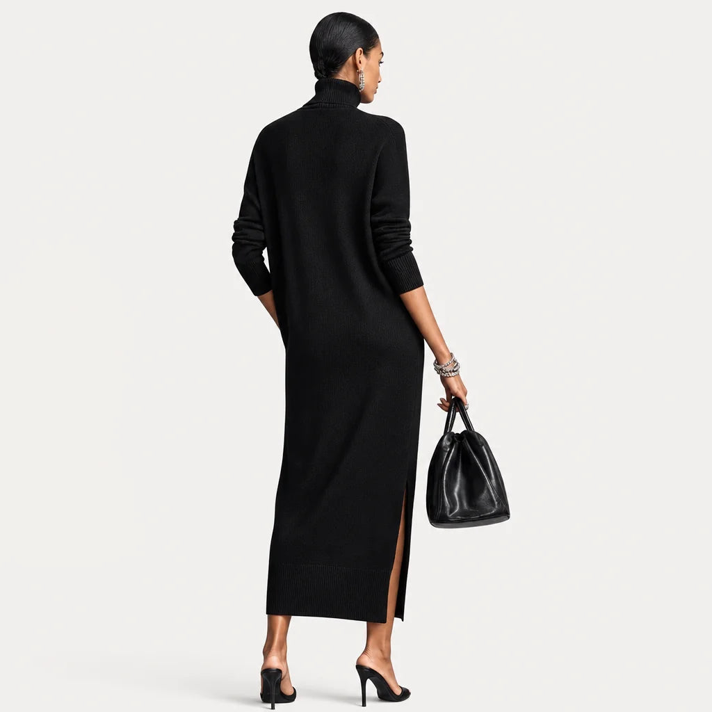 Women's Soft Knitted Midi Dress | Elegant Turtleneck Long Sleeve Loose Fit 1