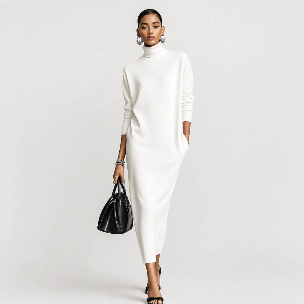 Women's Soft Knitted Midi Dress | Elegant Turtleneck Long Sleeve Loose Fit 3