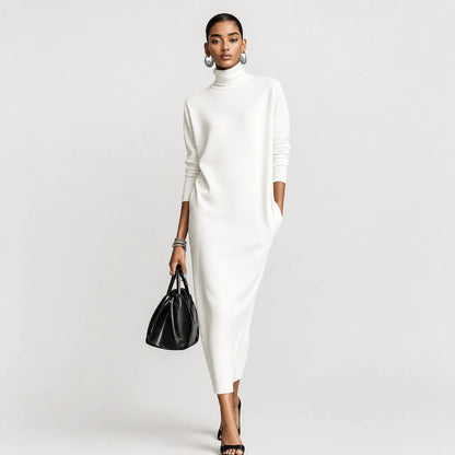 Women's Soft Knitted Midi Dress | Elegant Turtleneck Long Sleeve Loose Fit 3