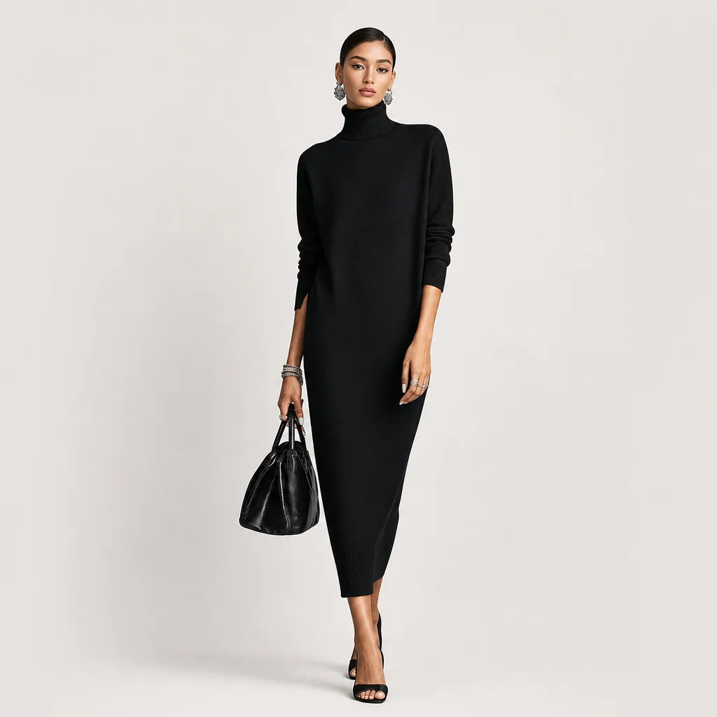 Women's Soft Knitted Midi Dress | Elegant Turtleneck Long Sleeve Loose Fit 4