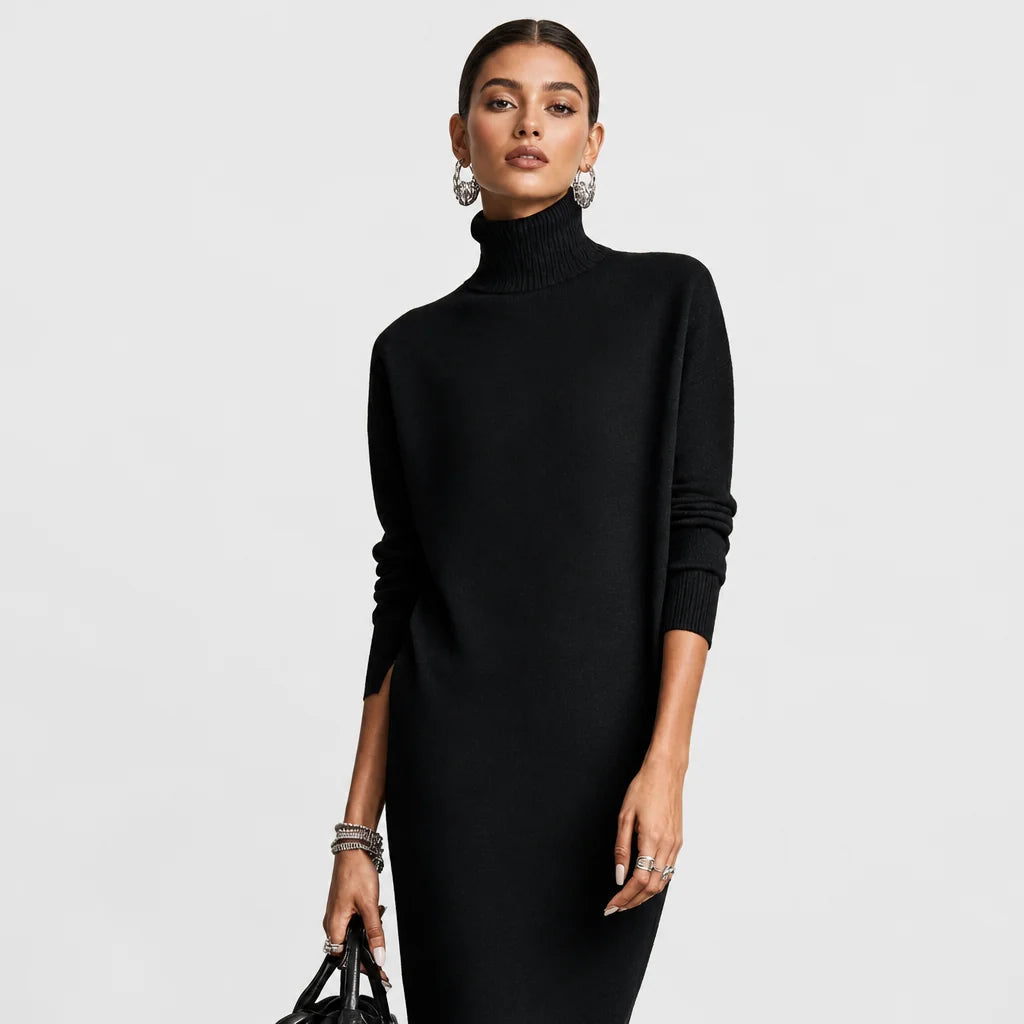 Women's Soft Knitted Midi Dress | Elegant Turtleneck Long Sleeve Loose Fit 5