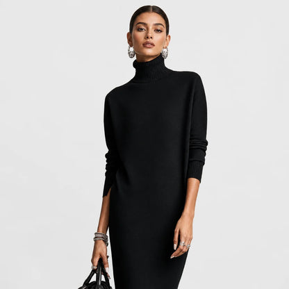 Women's Soft Knitted Midi Dress | Elegant Turtleneck Long Sleeve Loose Fit 5