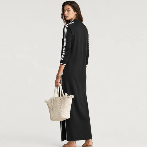 Women's Soft Sweatshirt Maxi Dress | Minimalist Button-Down Collar Casual Wear 0