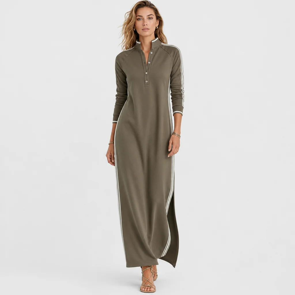 Women's Soft Sweatshirt Maxi Dress | Minimalist Button-Down Collar Casual Wear 1