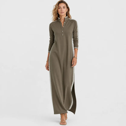 Women's Soft Sweatshirt Maxi Dress | Minimalist Button-Down Collar Casual Wear 1
