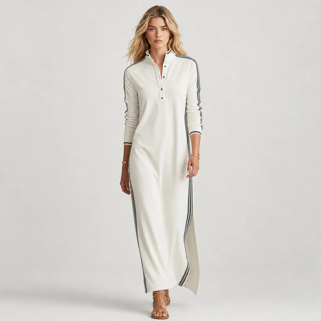 Women's Soft Sweatshirt Maxi Dress | Minimalist Button-Down Collar Casual Wear 2