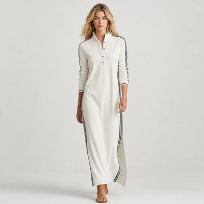 Women's Soft Sweatshirt Maxi Dress | Minimalist Button-Down Collar Casual Wear 2
