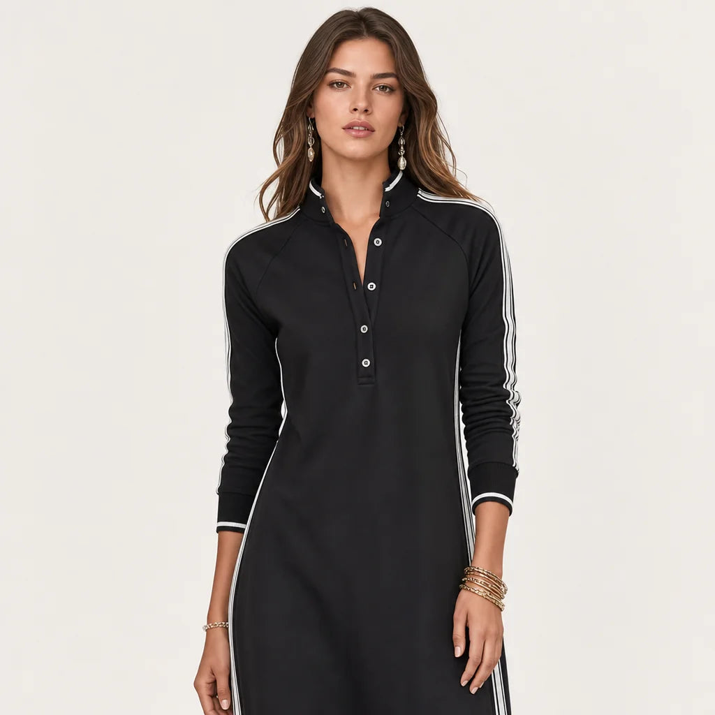 Women's Soft Sweatshirt Maxi Dress | Minimalist Button-Down Collar Casual Wear 4