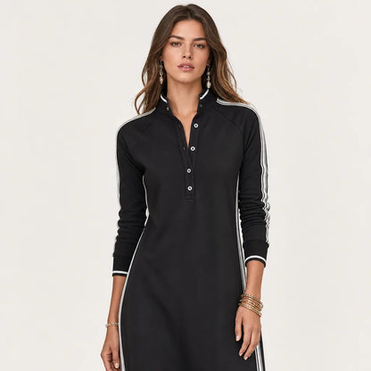 Women's Soft Sweatshirt Maxi Dress | Minimalist Button-Down Collar Casual Wear 4