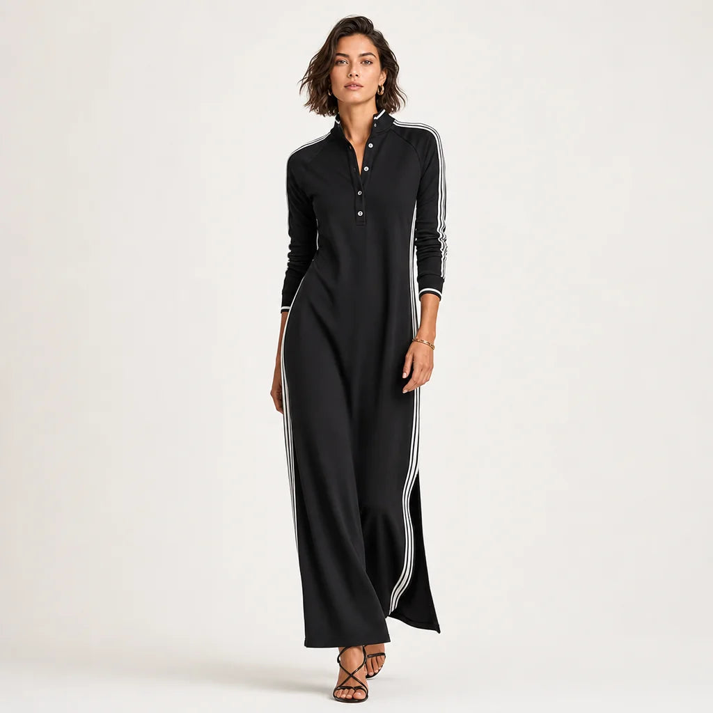 Women's Soft Sweatshirt Maxi Dress | Minimalist Button-Down Collar Casual Wear 6