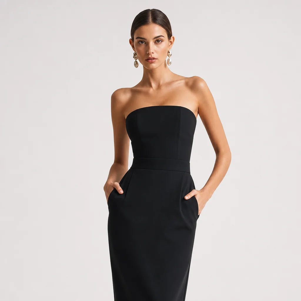 Women's Stretch Knit Midi Dress | Elegant Strapless Bodycon Summer Dress 1