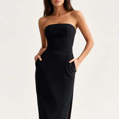 Women's Stretch Knit Midi Dress | Elegant Strapless Bodycon Summer Dress 3