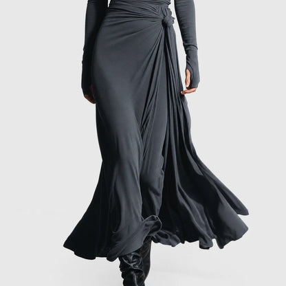 Women's Stretch Polyester-Cotton Maxi Dress | Elegant Wrap Design with Knot Detail 2