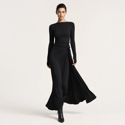 Women's Stretch Polyester-Cotton Maxi Dress | Elegant Wrap Design with Knot Detail 3