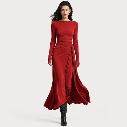 Women's Stretch Polyester-Cotton Maxi Dress | Elegant Wrap Design with Knot Detail 4