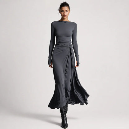 Women's Stretch Polyester-Cotton Maxi Dress | Elegant Wrap Design with Knot Detail 6