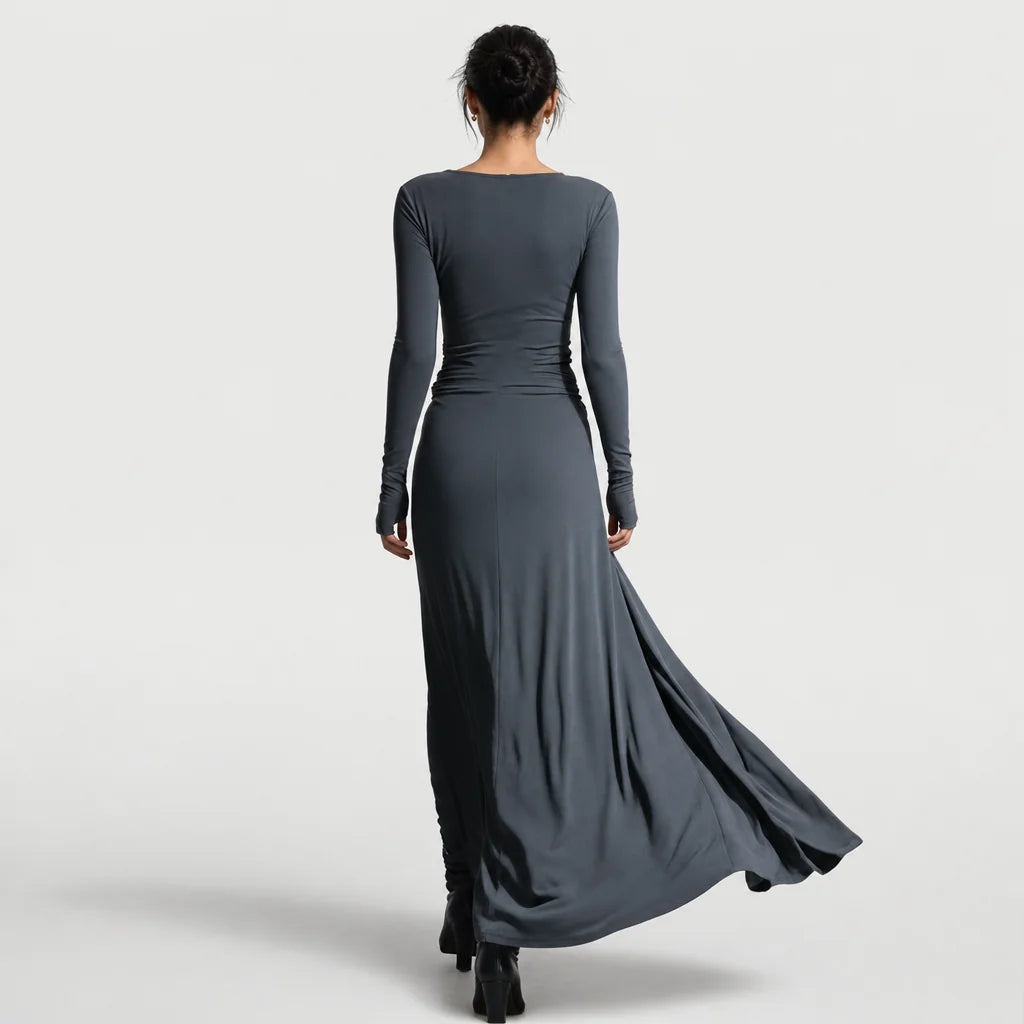 Women's Stretch Polyester-Cotton Maxi Dress | Elegant Wrap Design with Knot Detail 8