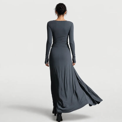 Women's Stretch Polyester-Cotton Maxi Dress | Elegant Wrap Design with Knot Detail 8