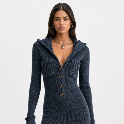 Women's Stretchy Knit Maxi Dress | Cozy Hooded Long Sleeve Casual Dress 1