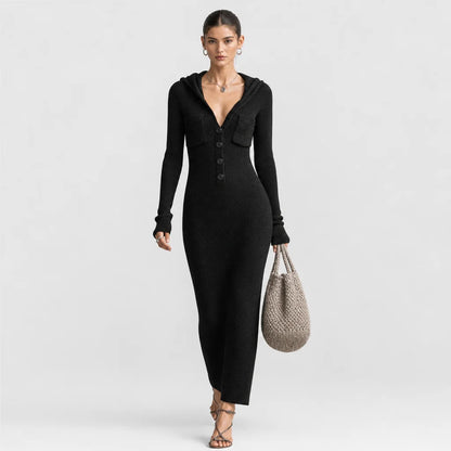 Women's Stretchy Knit Maxi Dress | Cozy Hooded Long Sleeve Casual Dress 5
