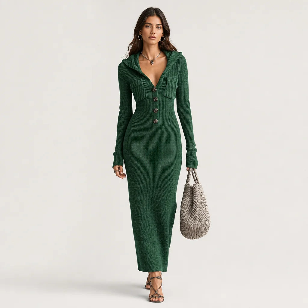Women's Stretchy Knit Maxi Dress | Cozy Hooded Long Sleeve Casual Dress 6