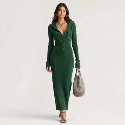 Women's Stretchy Knit Maxi Dress | Cozy Hooded Long Sleeve Casual Dress 6