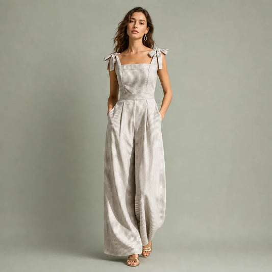 Women's Striped Linen-Blend Jumpsuit | Breezy Wide-Leg Summer Outfit 0