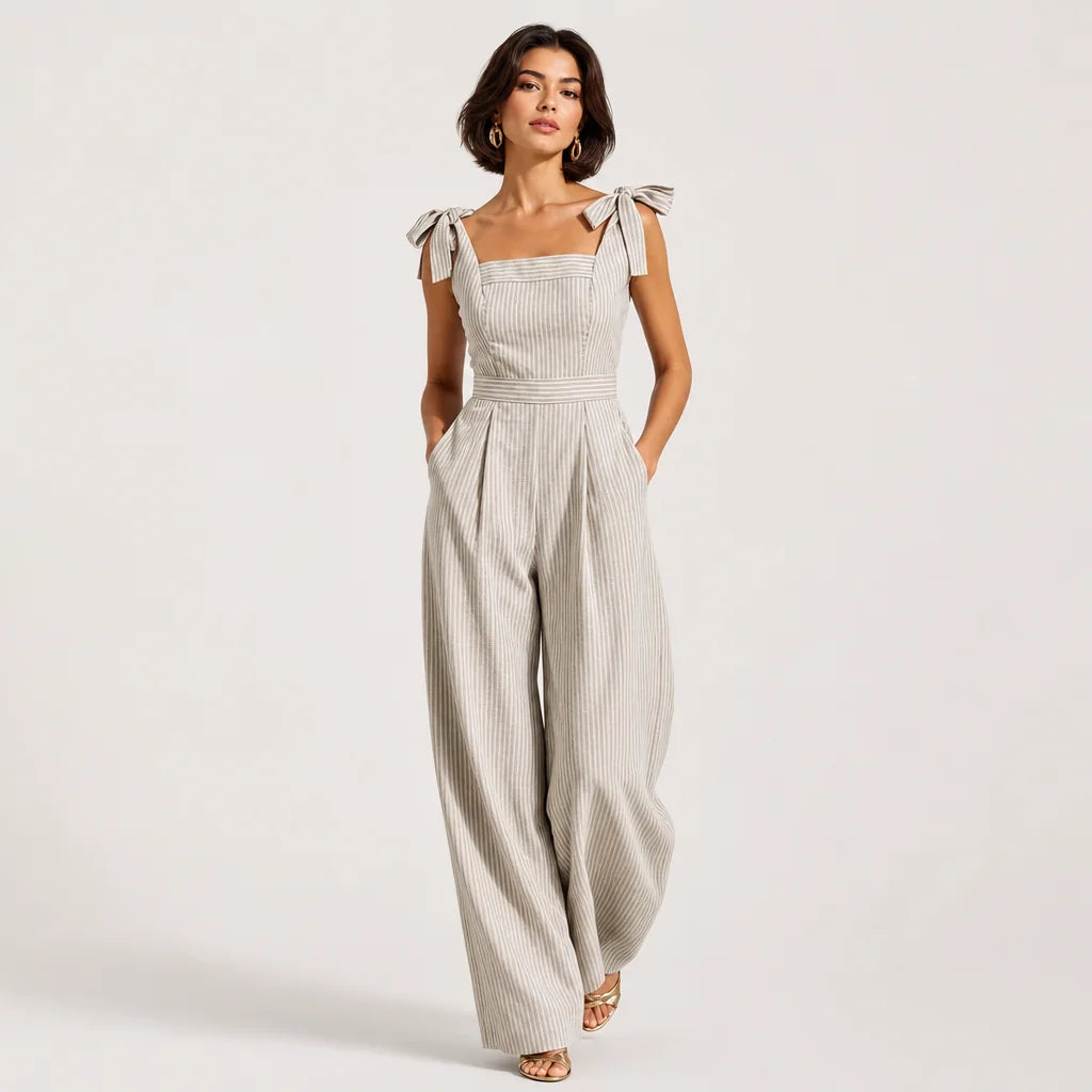 Women's Striped Linen-Blend Jumpsuit | Breezy Wide-Leg Summer Outfit 1