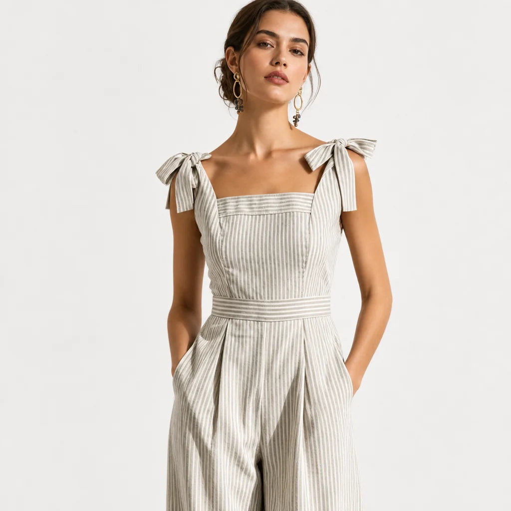 Women's Striped Linen-Blend Jumpsuit | Breezy Wide-Leg Summer Outfit 2